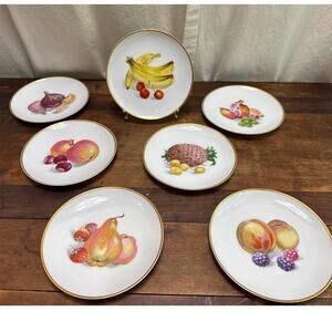 Vintage Sango China Made in Japan 8" Salad Plates Various Fruit Centers 7 Plates
